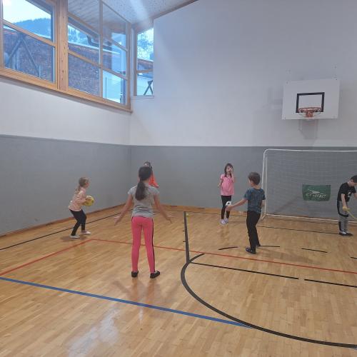 Stationsbetrieb im Turnsaal - verschiedengroße Bälle werfen